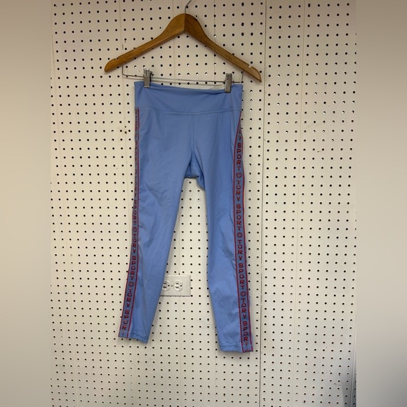 Tory Sports Banner 7/8 Performance Light Blue Leggings with Side Stripe - Picture 2 of 6